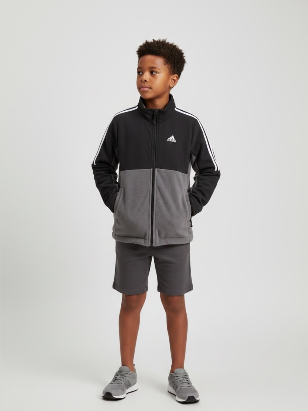 adidas Boy ‘s Black & Gray Performance Dri-Fit And Fleece Jacket- S